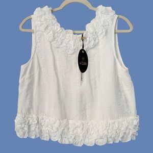 By Timo Cropped 3D Floral Trim Sleeveless Blouse White 
S New! Scandigirl $295